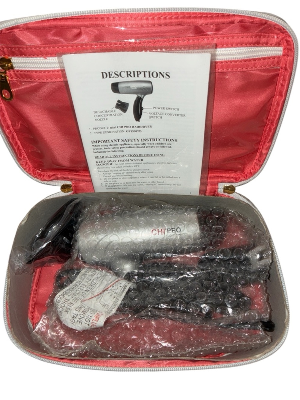 Ulta Beauty Case with Mini CHI Pro Low EMF Ceramic Travel Hair Dryer (GF1500TD)